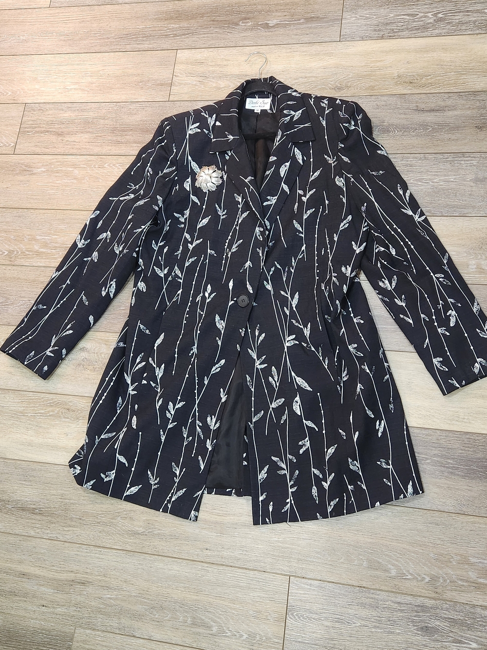 Debi Sue Vintage Black Floral-Print Women’s Blazer Jacket Size 18